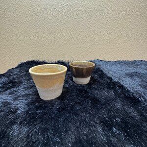 Rustic Ceramic Handmade Glazed Shot Glass Cup Set Of 2 Brown & Beige